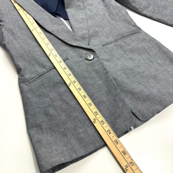 J. Crew Women’s Sz Petite 0P Blue Linen Cotton Blazer Jacket Classic One Button - Picture 10 of 12